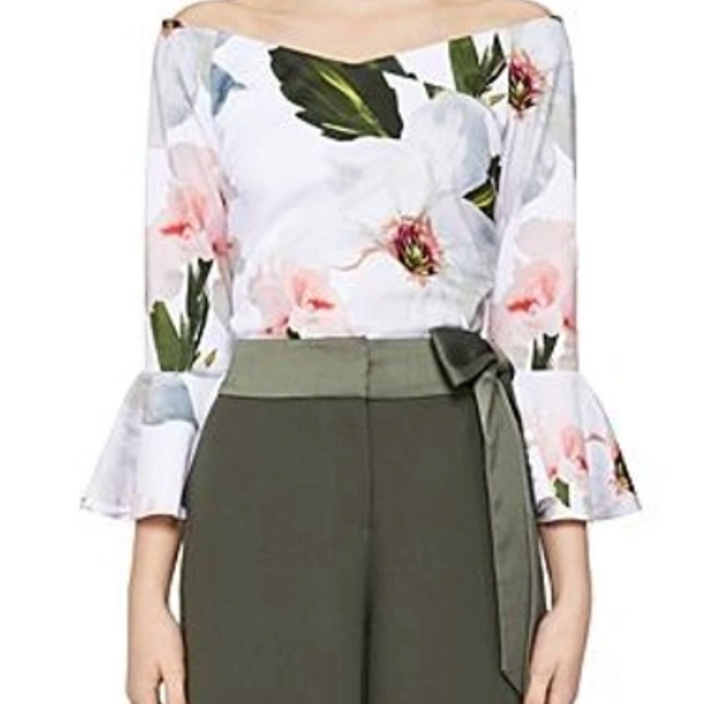 Ted Baker Floral Off-Shoulder Blouse - White and Pink